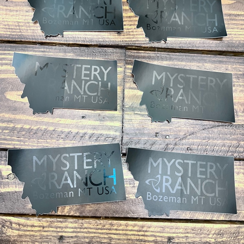 RARE NEW Lot Set of 6 Mystery Ranch Black Stickers All 6 NEW. BOZEMAN MONTANA